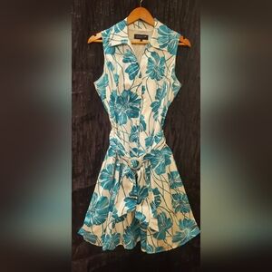 Jones New York  Aqua Floral Button Front  Midi Dress 12P Dress